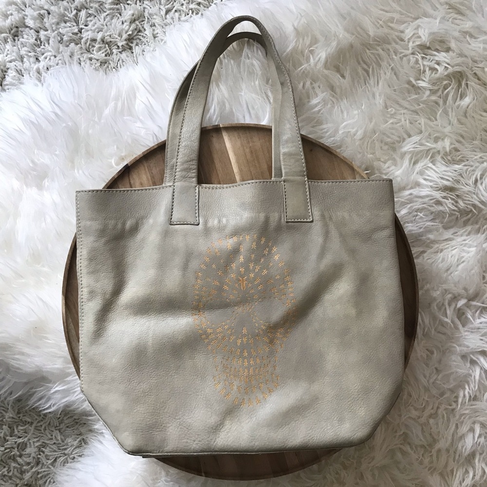 Frye clay/taupe distressed leather skull tote